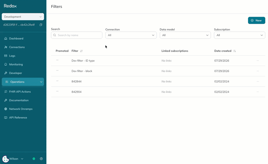 A user selects a connection and subscription to link the filter to. 