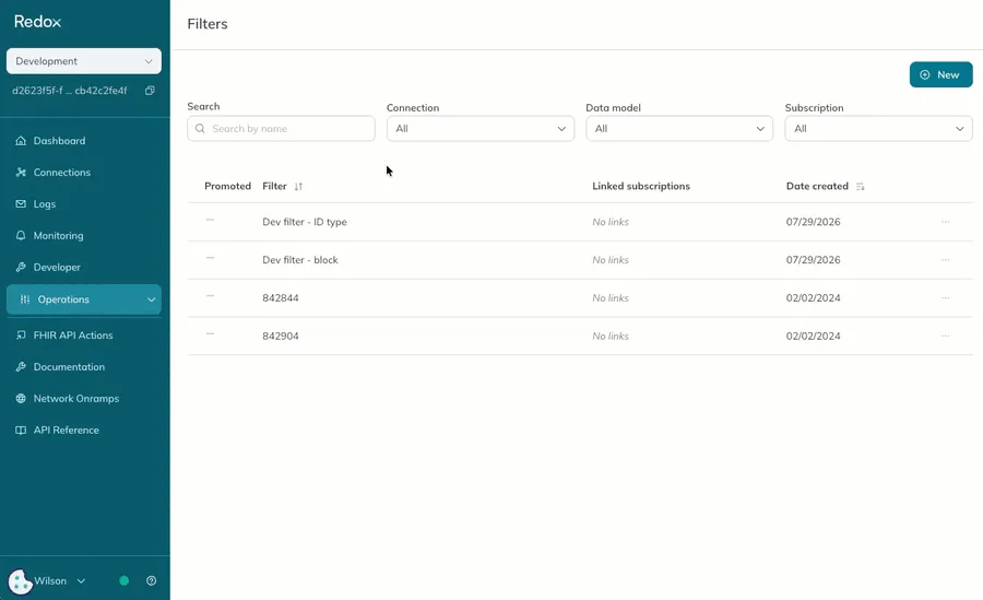 A user selects a connection and subscription to link the filter to. A user selects a connection and subscription to link the filter to.