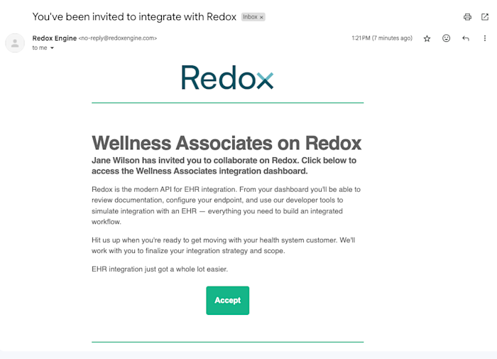 Accept the invitation to join a Redox organization