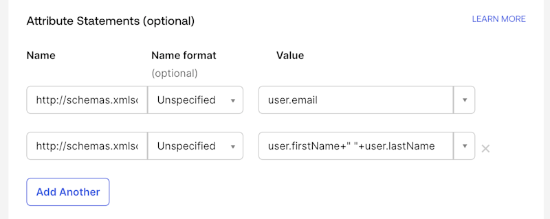 Okta: SAML settings - Attribute statements