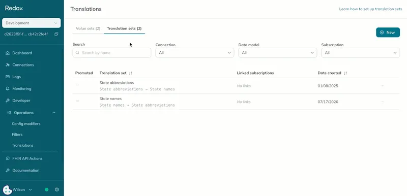 A user starts to create a translation set link. 