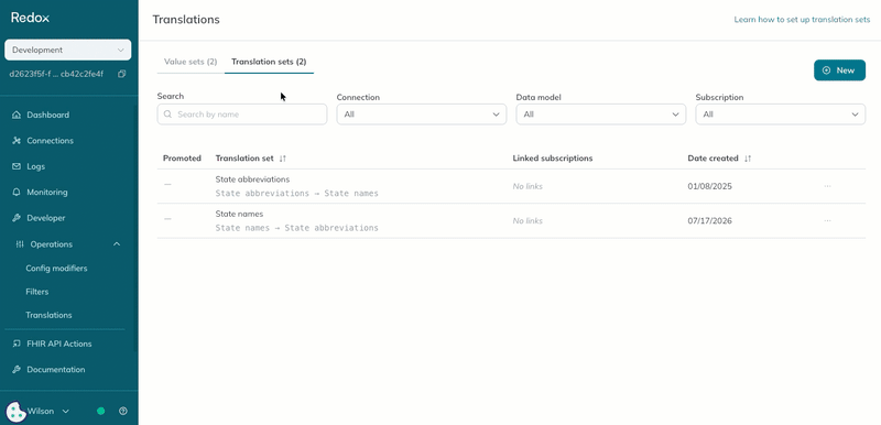 A user starts to create a translation set link. A user starts to create a translation set link.