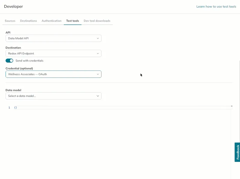 A user sends a data model and reviews the log. 