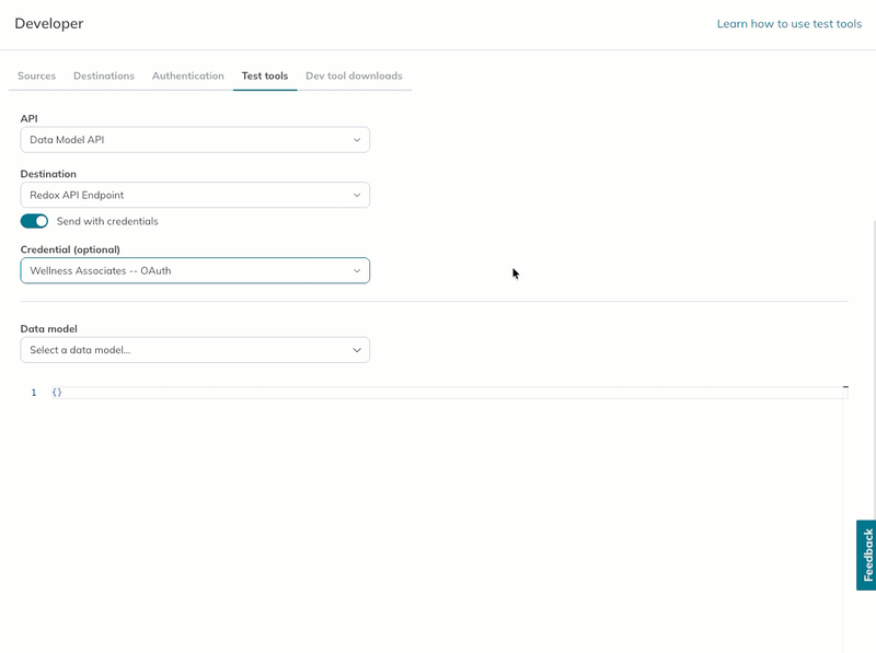 A user sends a data model and reviews the log. 