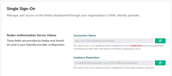 Redox authorization server values