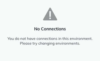 A warning informs you that you can't create alert rules until there's at least one connection configured for this environment. A warning informs you that you can't create alert rules until there's at least one connection configured for this environment.