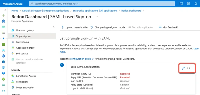 Edit the SAML settings