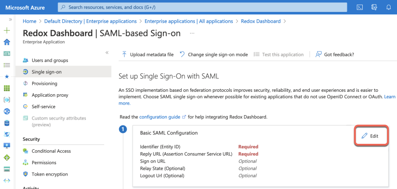 Edit the SAML settings