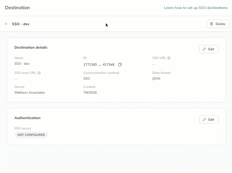 A user clicks the Edit button to make the SSO URL and SSO error URL fields editable. 