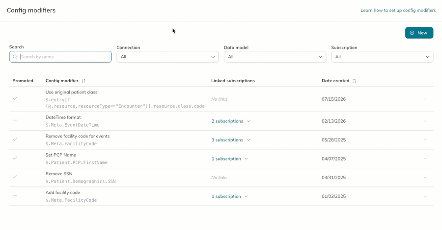 A user clicks through the filters and types a keyword into the search field to narrow down the config modifier results. 
