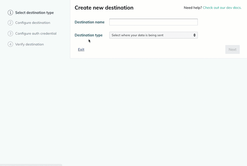 A user enters a name for the new destination.