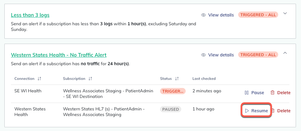 Resume alert rule monitoring