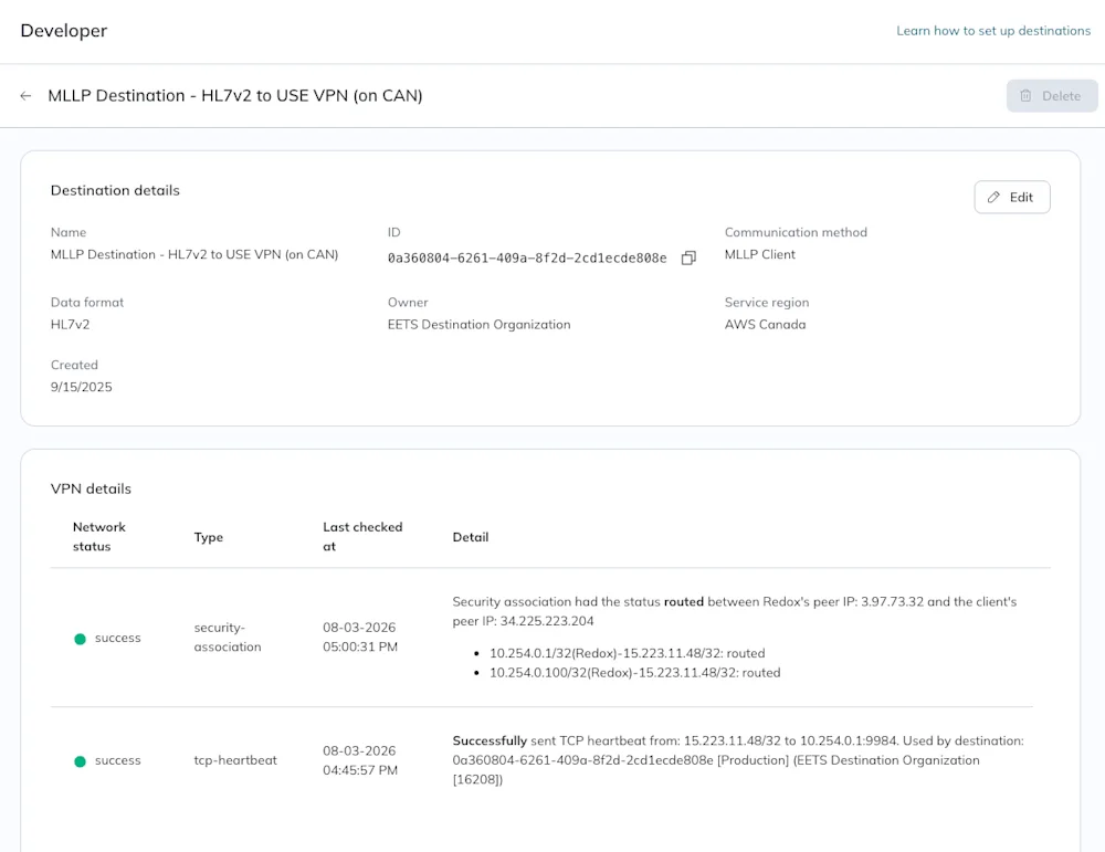 A user views the VPN details of a source or destination. 
