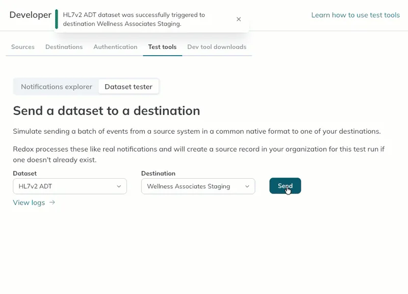 A user clicks the View logs link and the relevant logs open. 