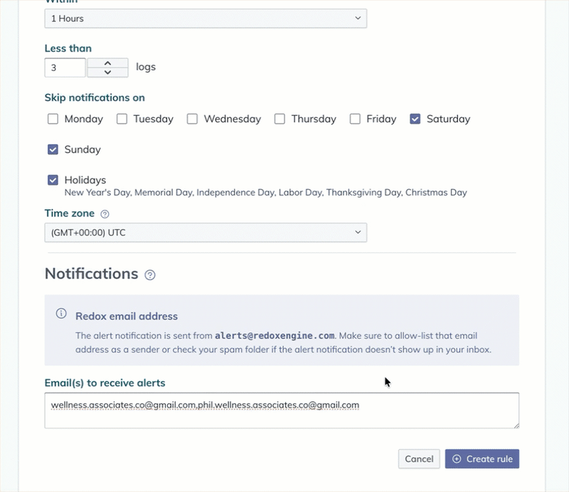 A user saves the alert rule settings and confirms that linking is still required.