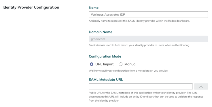 IdP configuration - Import option