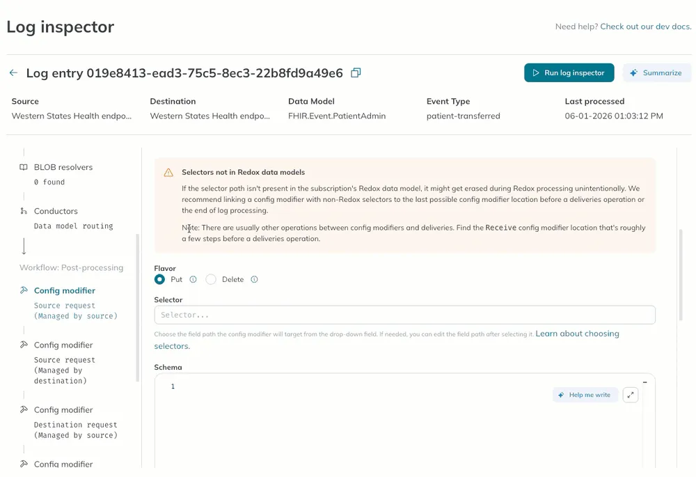 A user enters a prompt and Config Modifier Assistant builds a schema. The user applies the AI-generated schema.