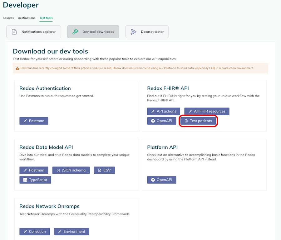 Download a CSV file with the test patients available in the Redox FHIR sandbox.