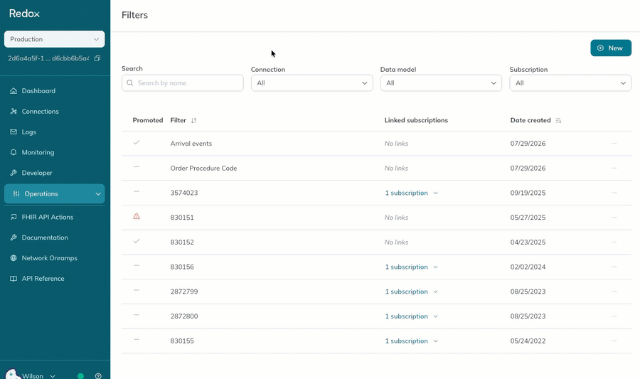 A user selects a filter version to restore and reviews the diff view of both versions. 