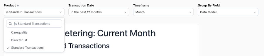 A user selects the Standard Transactions product type. A user selects the Standard Transactions product type.