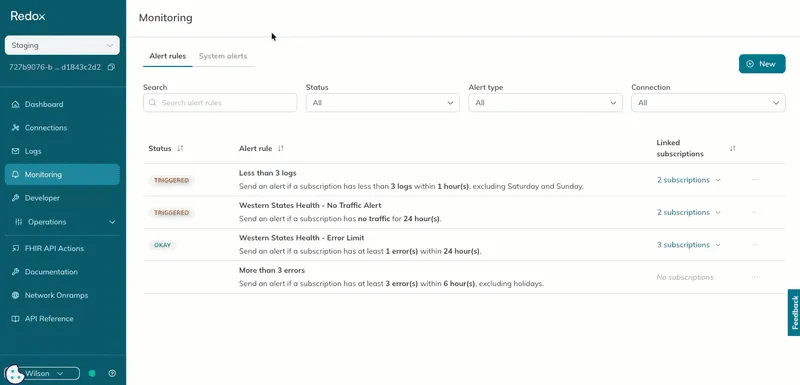 A user selects two subscriptions to link the alert rule to.
