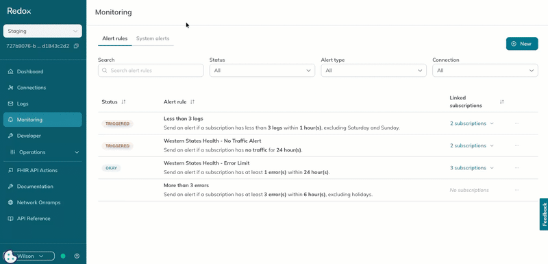 A user selects two subscriptions to link the alert rule to.
