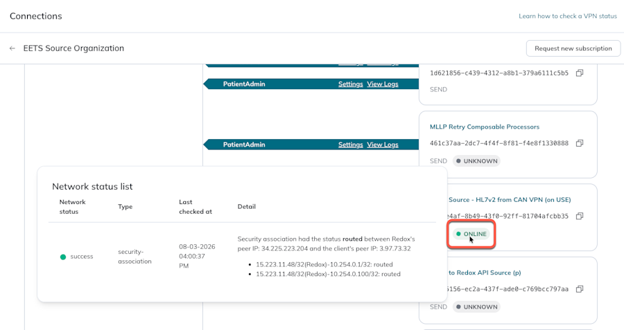 A user hovers over the VPN dot to view the status details. A user hovers over the VPN dot to view the status details.