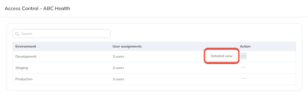The Detailed view option is the only option in the Action drop-down menu.