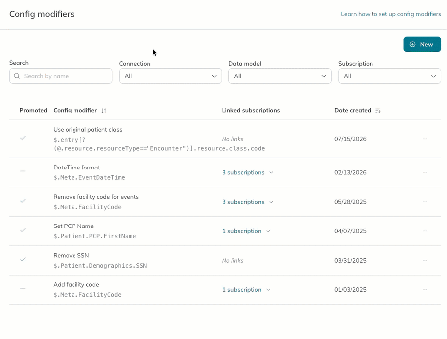 A user reorders the config modifier links at the same processing location of a subscription.