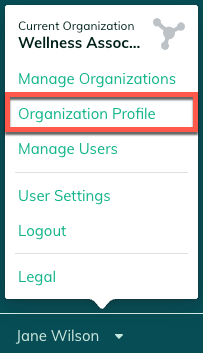 Organization Profile option of the user menu