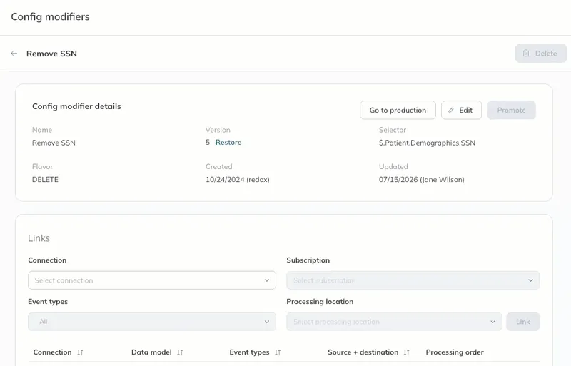 A user deletes one of the existing links from the Details page. A user deletes one of the existing links from the Details page.