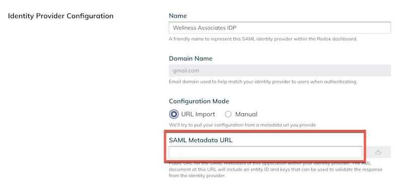 Redox: IdP configuration - URL import option