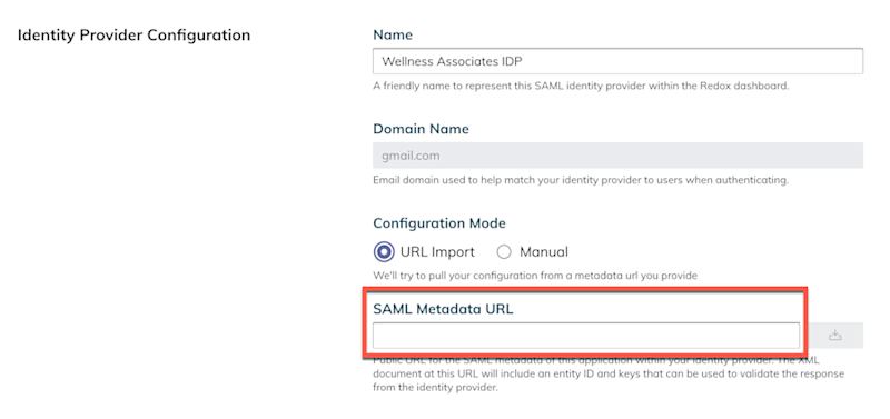 Redox: IdP configuration - URL import option