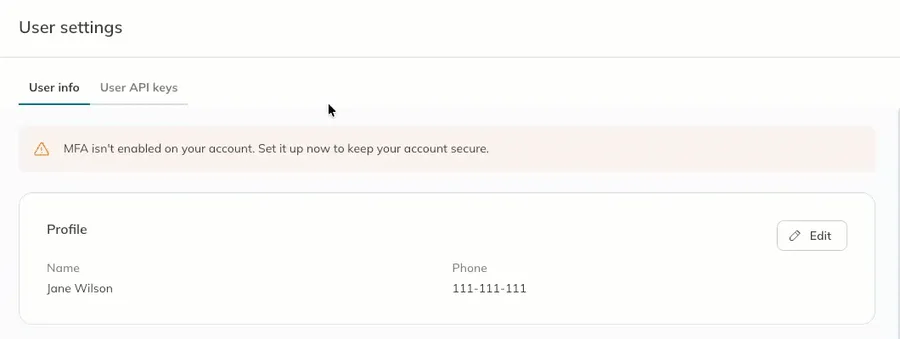 A user edits their phone number and saves the changes.