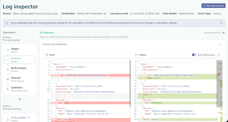 Log inspector is available within the Logs page of the Redox dashboard. Log inspector is available within the Logs page of the Redox dashboard.