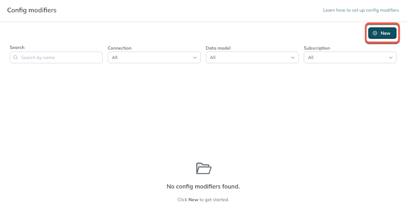 The New button appears on the top right of the Config modifiers page.