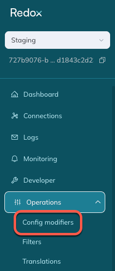 The Config modifiers option is a sub-option under the Operations tab.