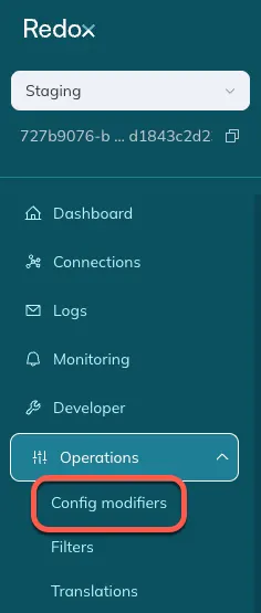 The Config modifiers option is a sub-option under the Operations tab. The Config modifiers option is a sub-option under the Operations tab.