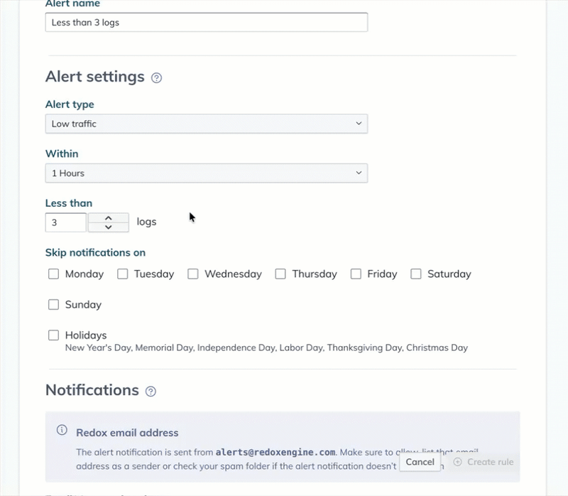 A user chooses to skip notifications on Saturday, Sunday, and holidays and sets the time zone to UTC.