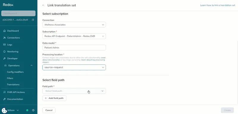 A user selects a field path and validates the values from an existing log payload.
