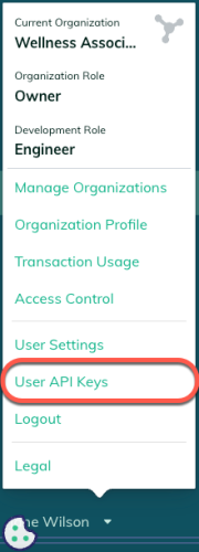 User API Keys option