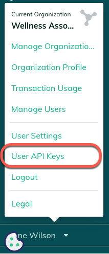 User API Keys option