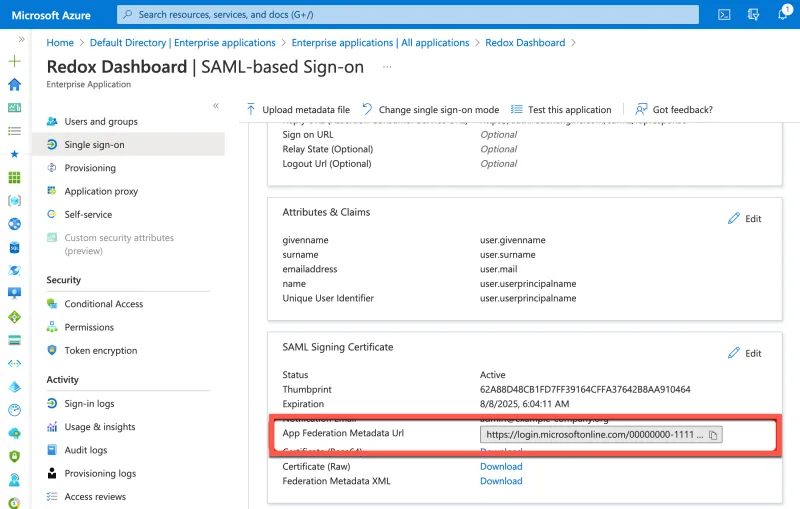 Microsoft Azure: Copy the metadata URL