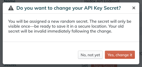Confirmation modal for generating a new secret value