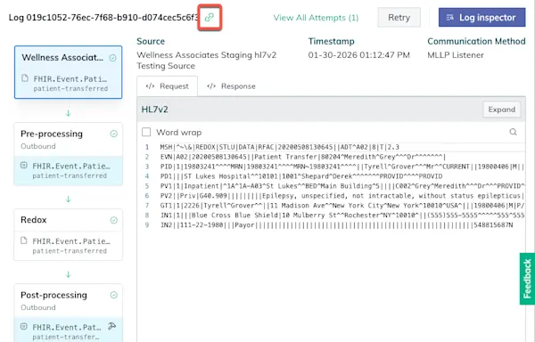 The copy icon appears to the right of the log ID.