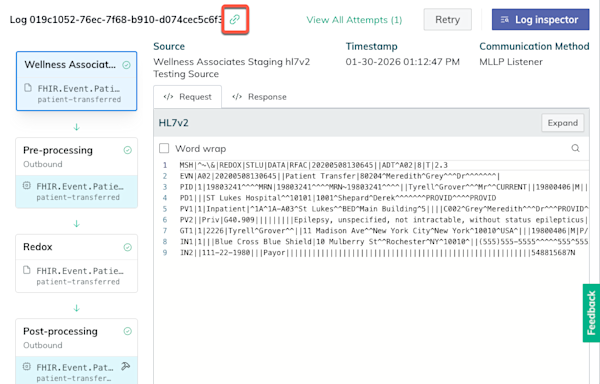 The copy icon appears to the right of the log ID.