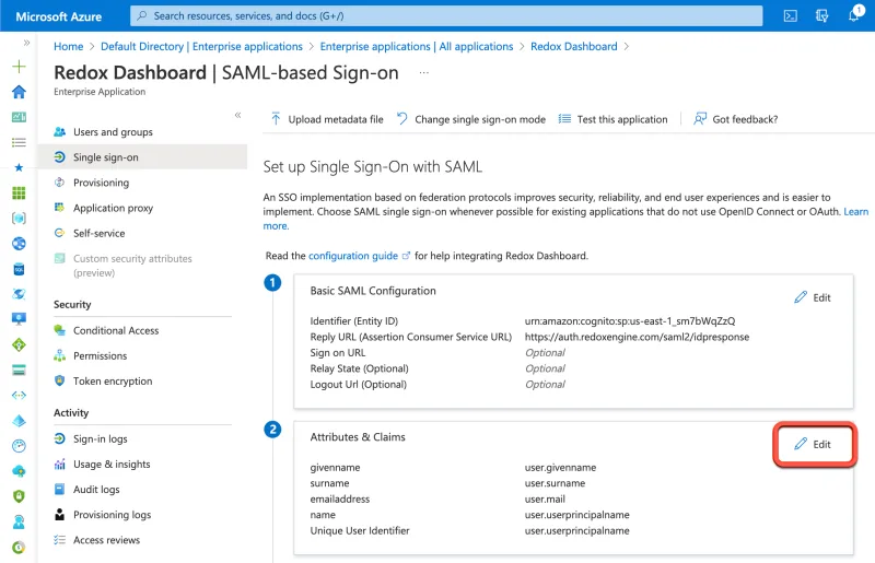 Edit the Attributes & Claims
