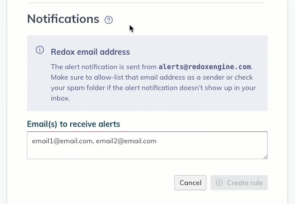 Enter email address(es) for notifications