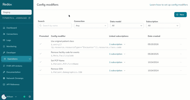 A user selects an existing config modifier and adds a second subscription link on the Details page.