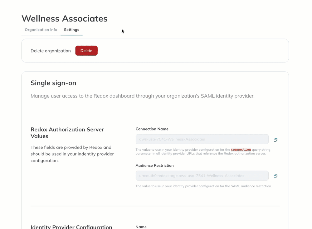 A user clicks the AI assistants toggle to enable for their Redox organization.